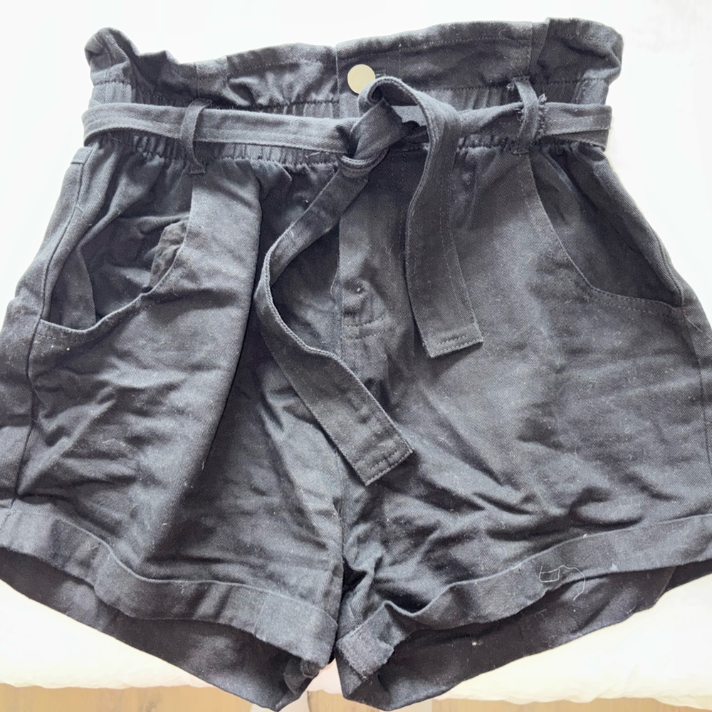 HYFVE Black High-Waist Paperbag Shorts with Tie Belt
